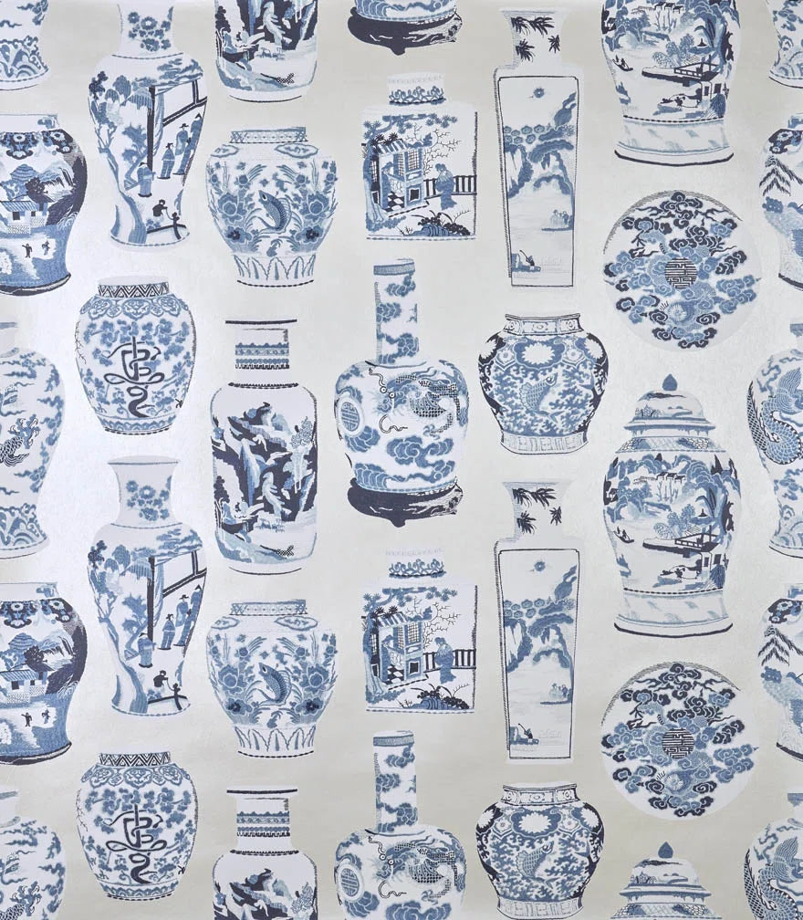 Qinghua grand wallpaper in Bleu de chine