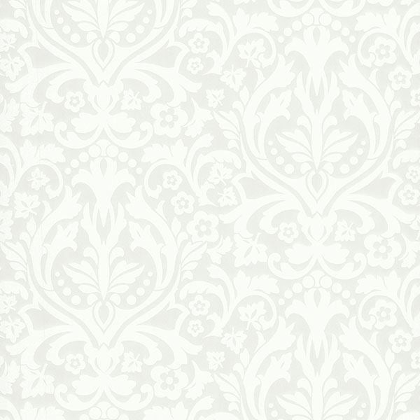 Petal Silver Flocked Damask Wallpaper