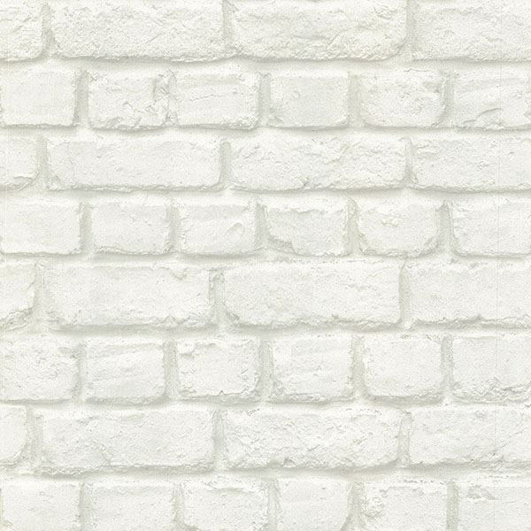 Chugach White Whitewashed Brick Wallpaper