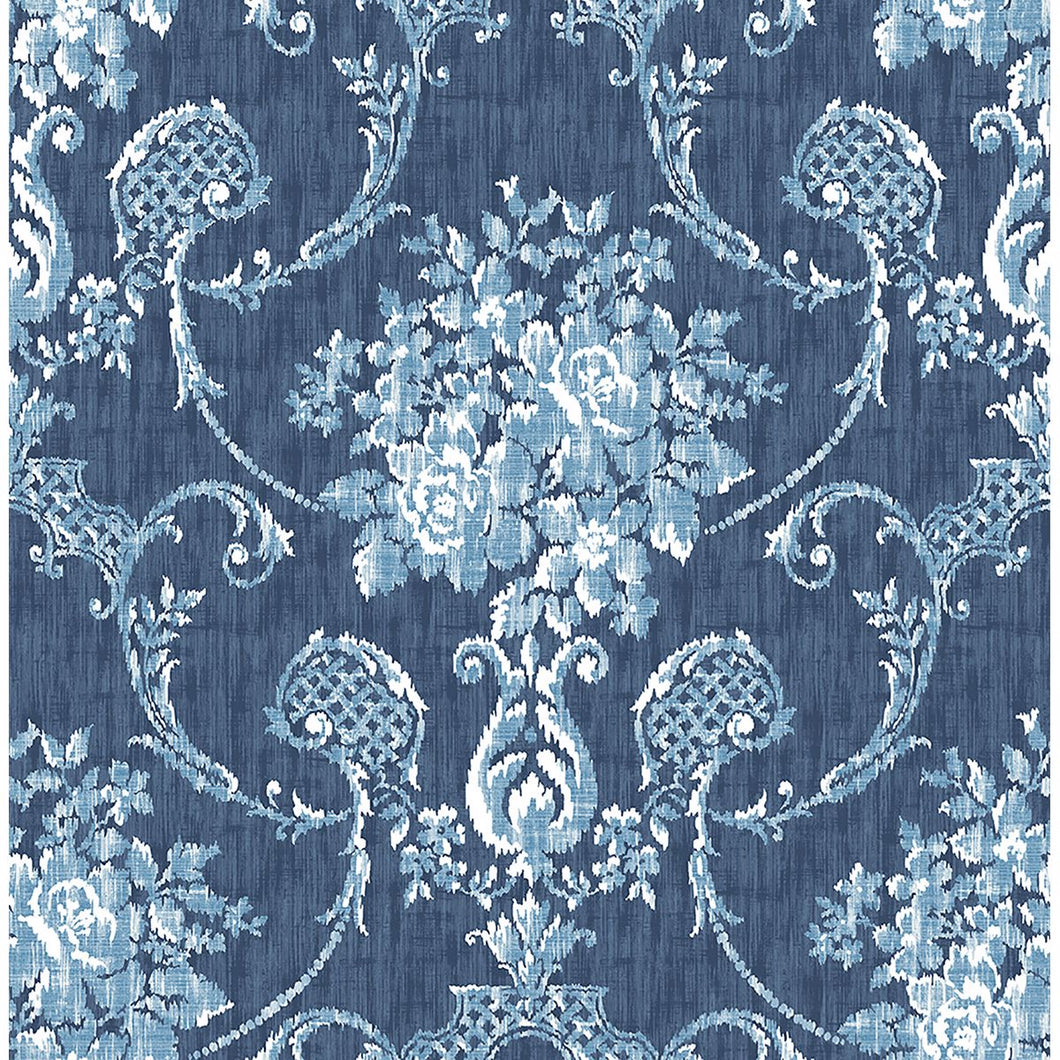 WINSOME BLUE FLORAL DAMASK WALLPAPER - 2702-22748