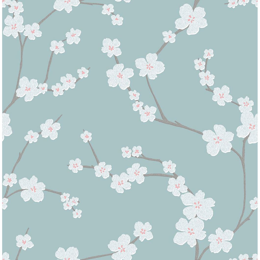 Sakura Turquoise Floral Wallpaper