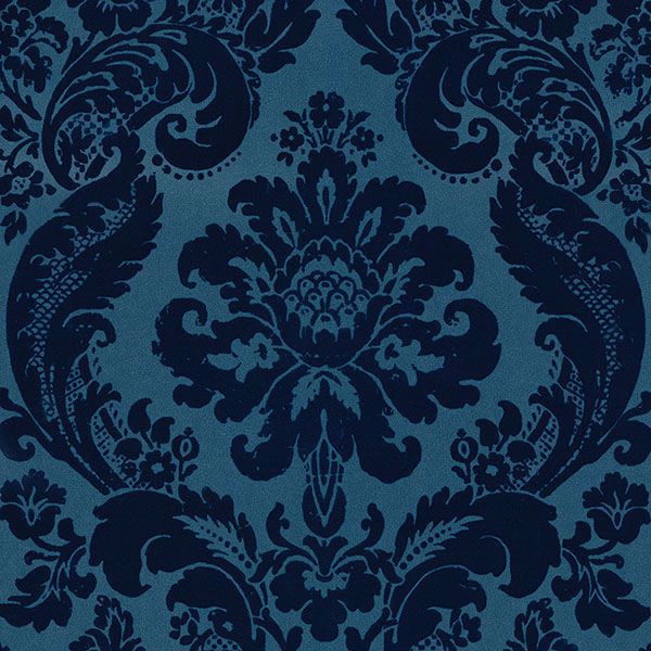 Shadow Blue Damask Wallpaper