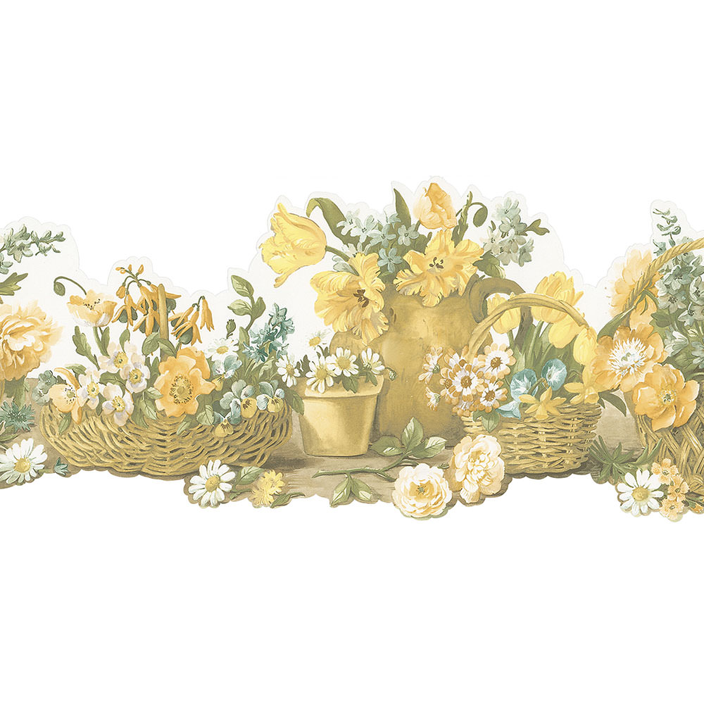 wallpaper, wallpapers, border, floral, flowers, leaves, basket, clay pots, die cut