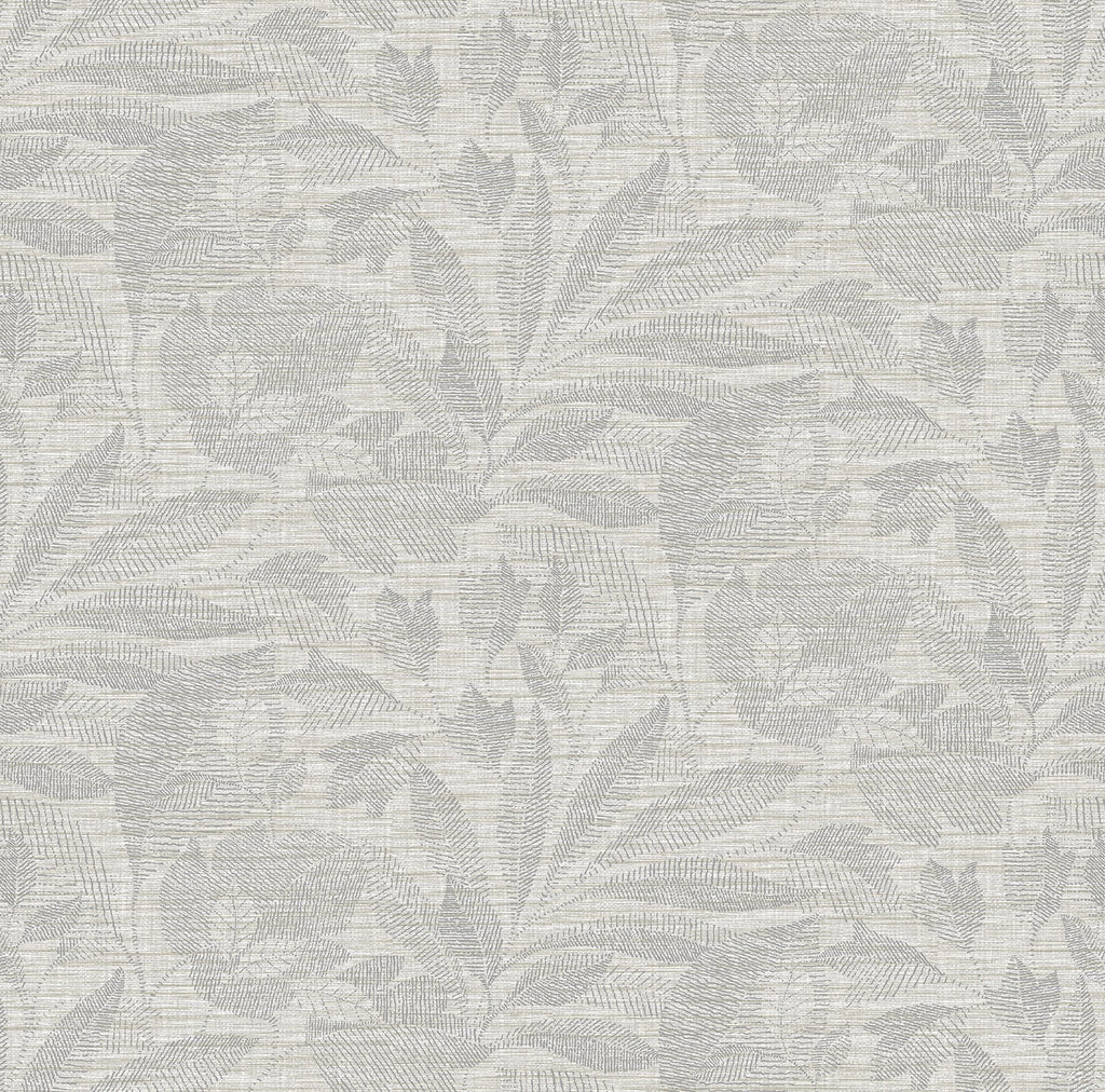This modern botanical wallpaper brings subtle sophistication to your home. The grey linen-esque backdrop is overlaid with ...