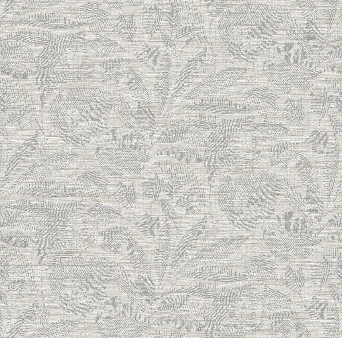 This modern botanical wallpaper brings subtle sophistication to your home. The grey linen-esque backdrop is overlaid with ...