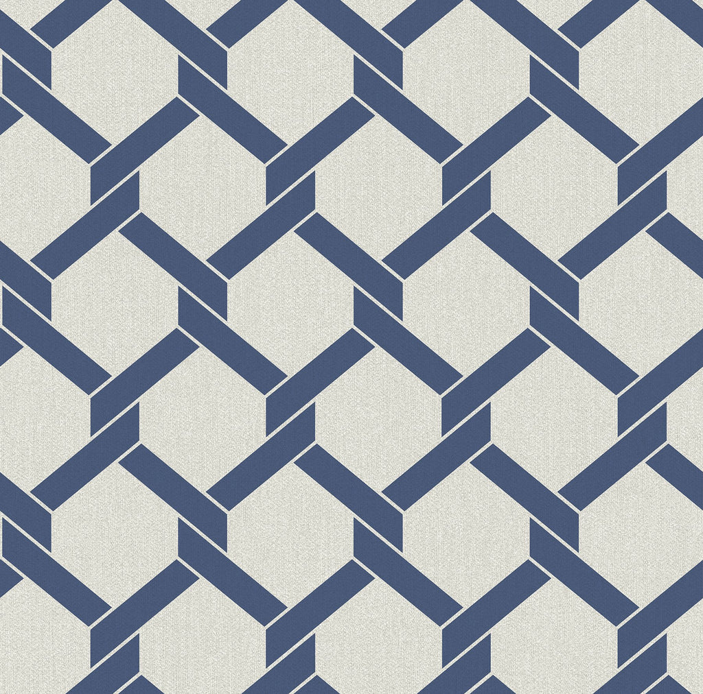 Enjoy a modern update to the classic trellis design with this wallpaper! Blue hexagon framing, with a sharp twist where ea...