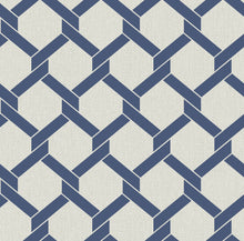 Load image into Gallery viewer, Enjoy a modern update to the classic trellis design with this wallpaper! Blue hexagon framing, with a sharp twist where ea...
