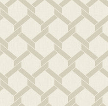 Load image into Gallery viewer, Enjoy a contemporary update to classic trellis design with this geometric wallpaper. The soft beige frame forms hexagons l...