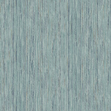 Load image into Gallery viewer, Enjoy vibrant color and depth with this teal faux grasscloth wallpaper! The blend of seafoam, teal, navy and gold strips m...