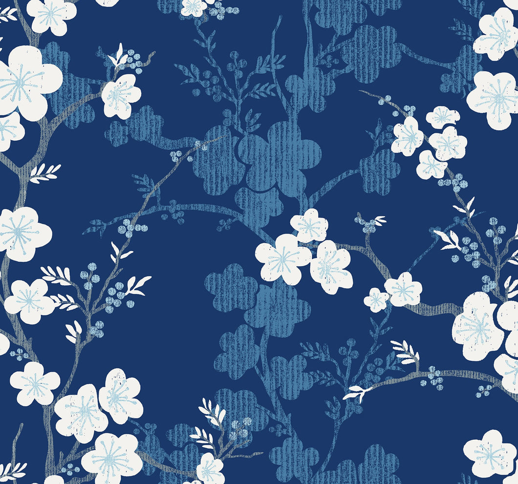 Botanical, Flowers, Modern, Navy