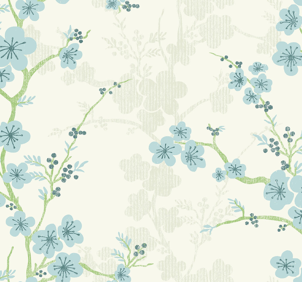 Botanical, Flowers, Modern, Light Blue