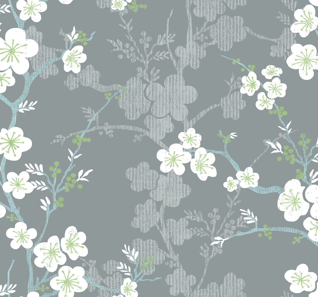 Botanical, Flowers, Modern, Grey