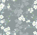 Botanical, Flowers, Modern, Grey