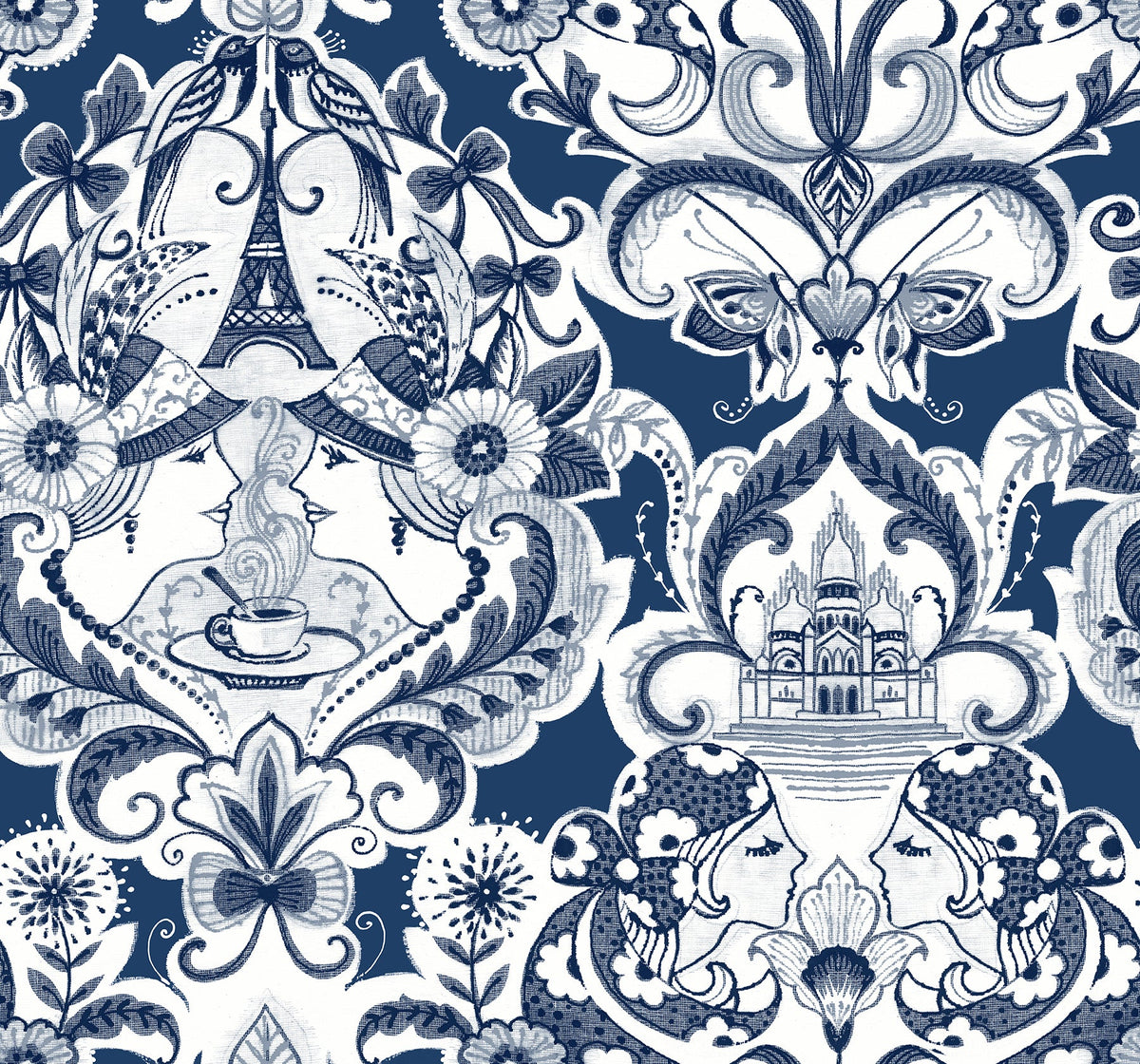 Graphics, Damask, Eclectic, Navy