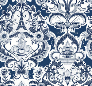 Graphics, Damask, Eclectic, Navy