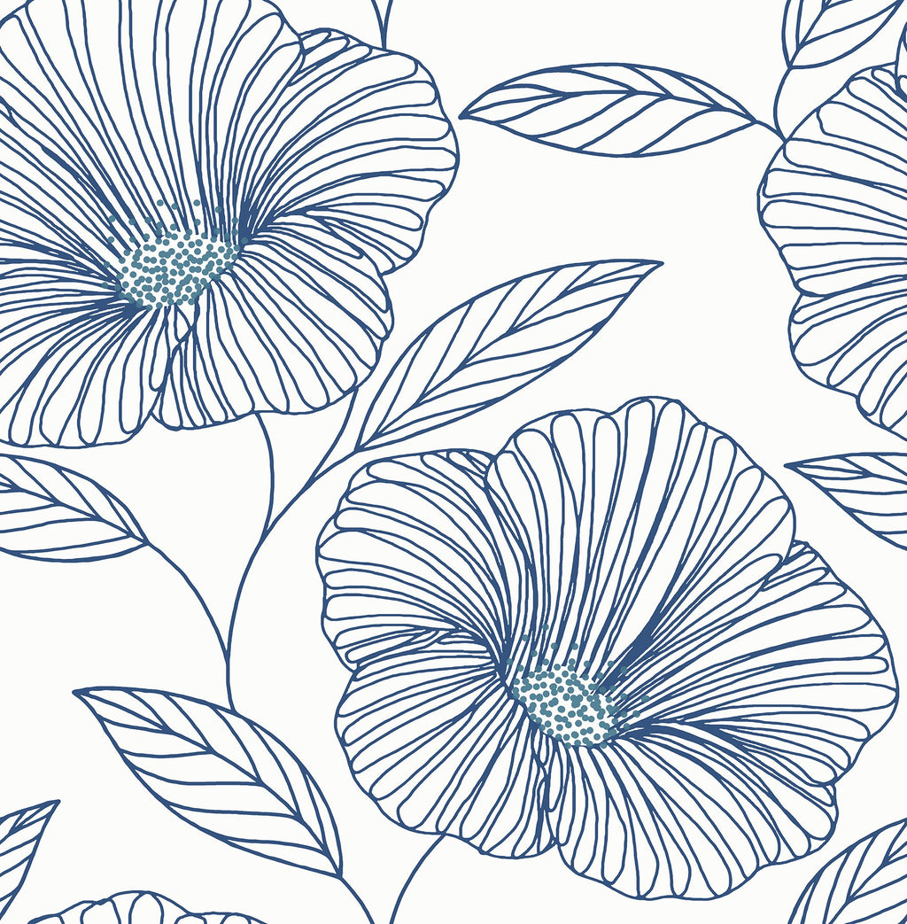 Botanical, Flowers, Modern, Blue