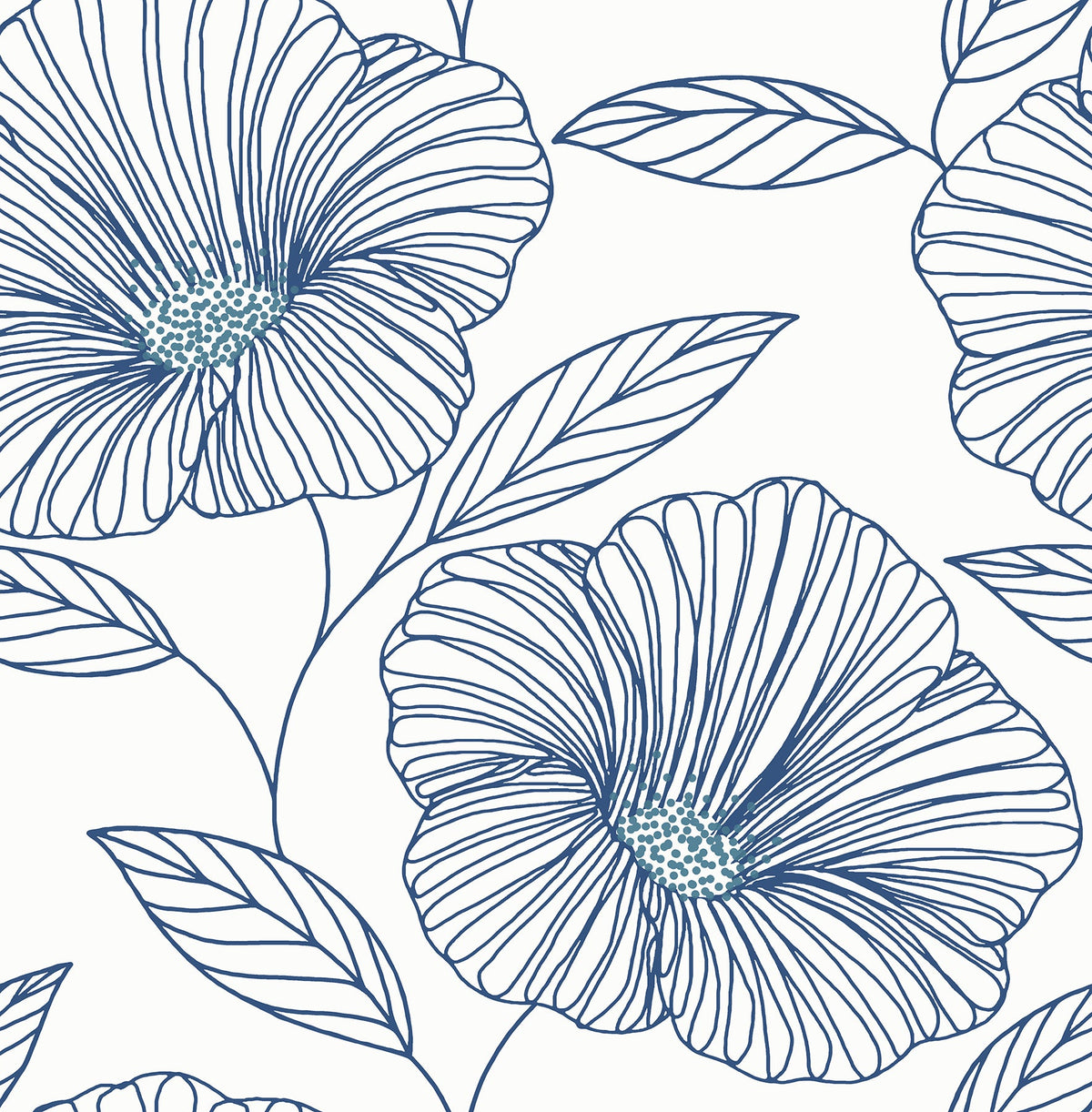 Botanical, Flowers, Modern, Blue