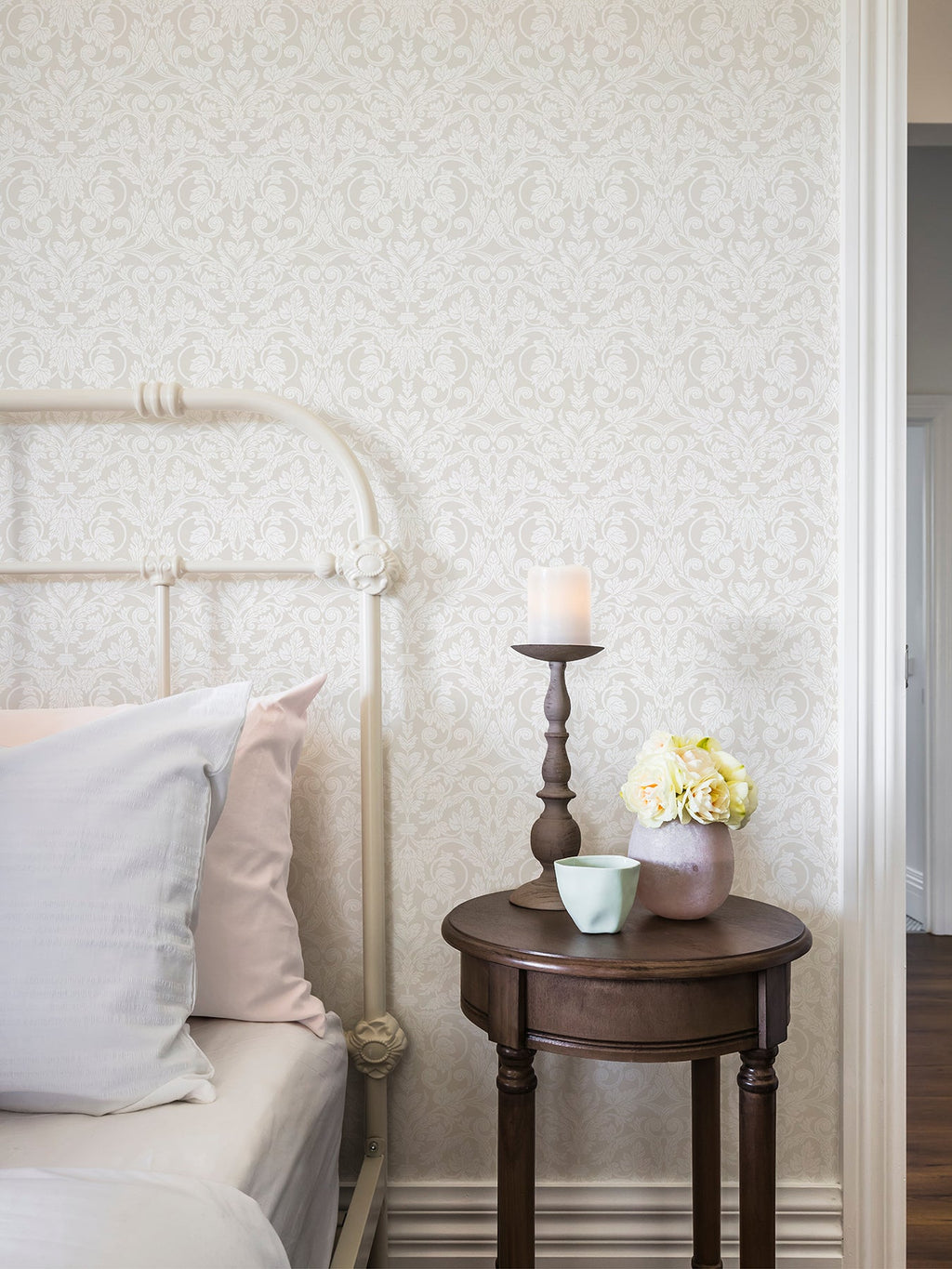 Rosali Scroll Damask Wallpaper