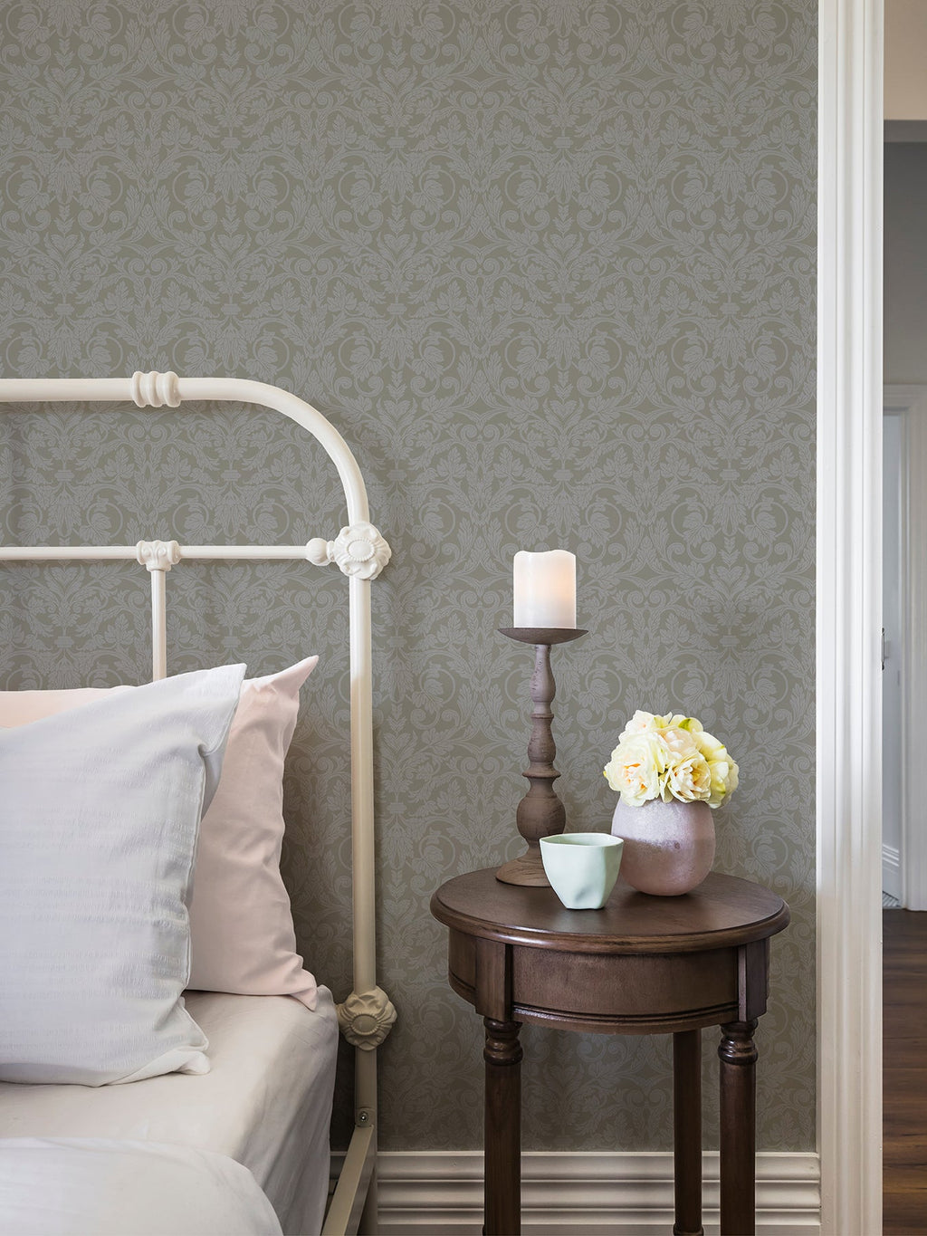 Rosali Scroll Damask Wallpaper