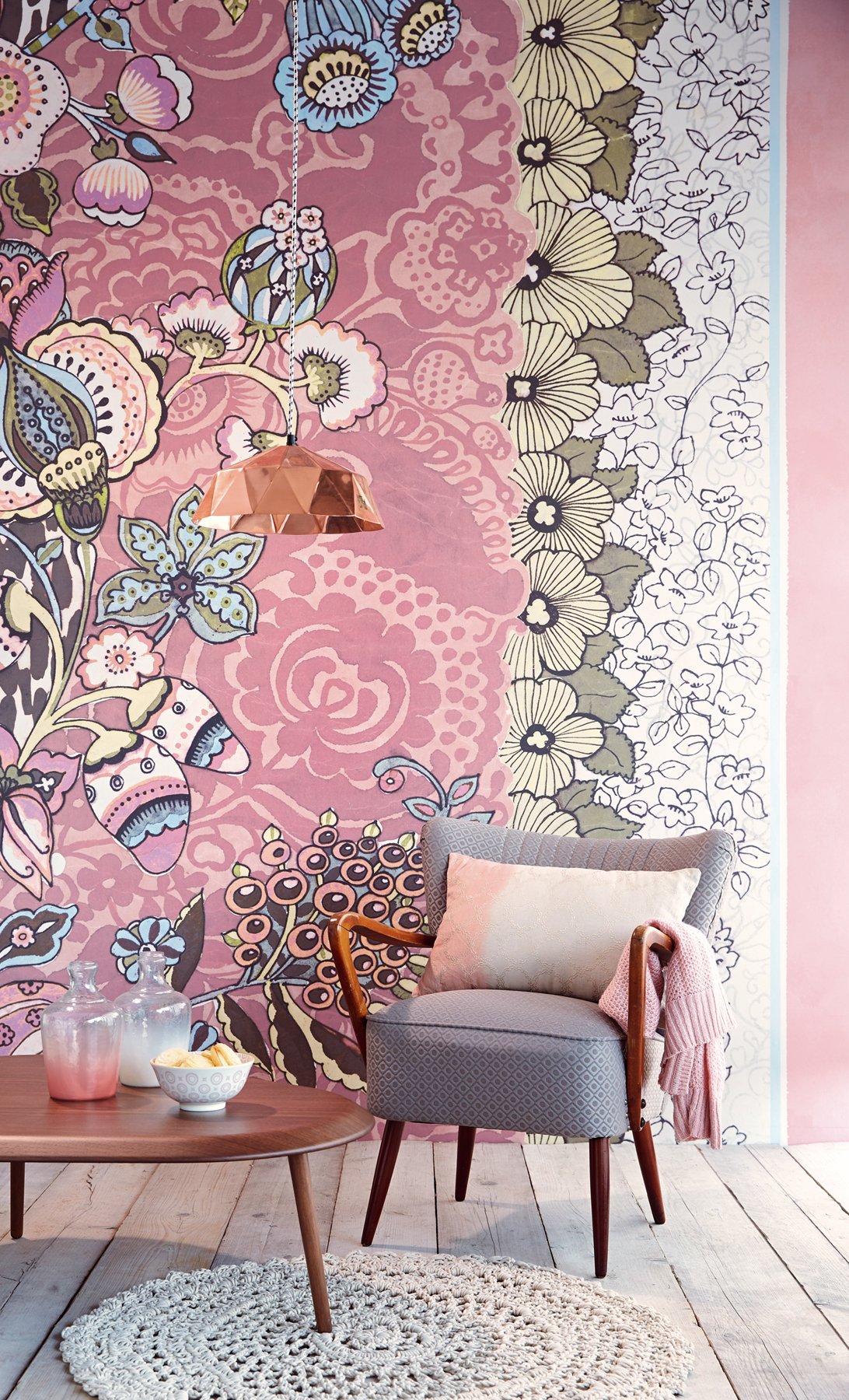 Tiger Blush Floral Patchwork Mural