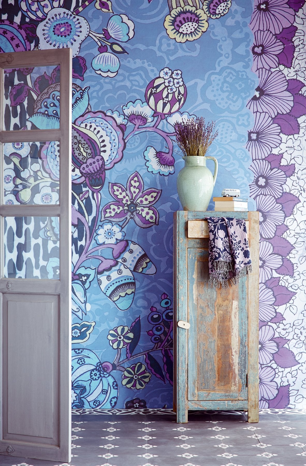 Tiger Violet Floral Patchwork Mural