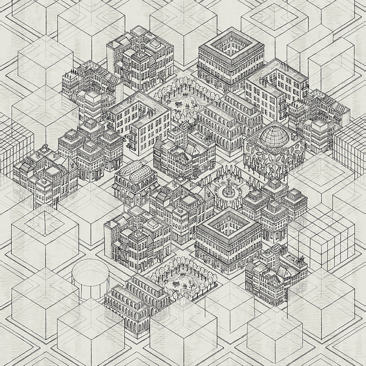 Building Blocks Grey Mural
