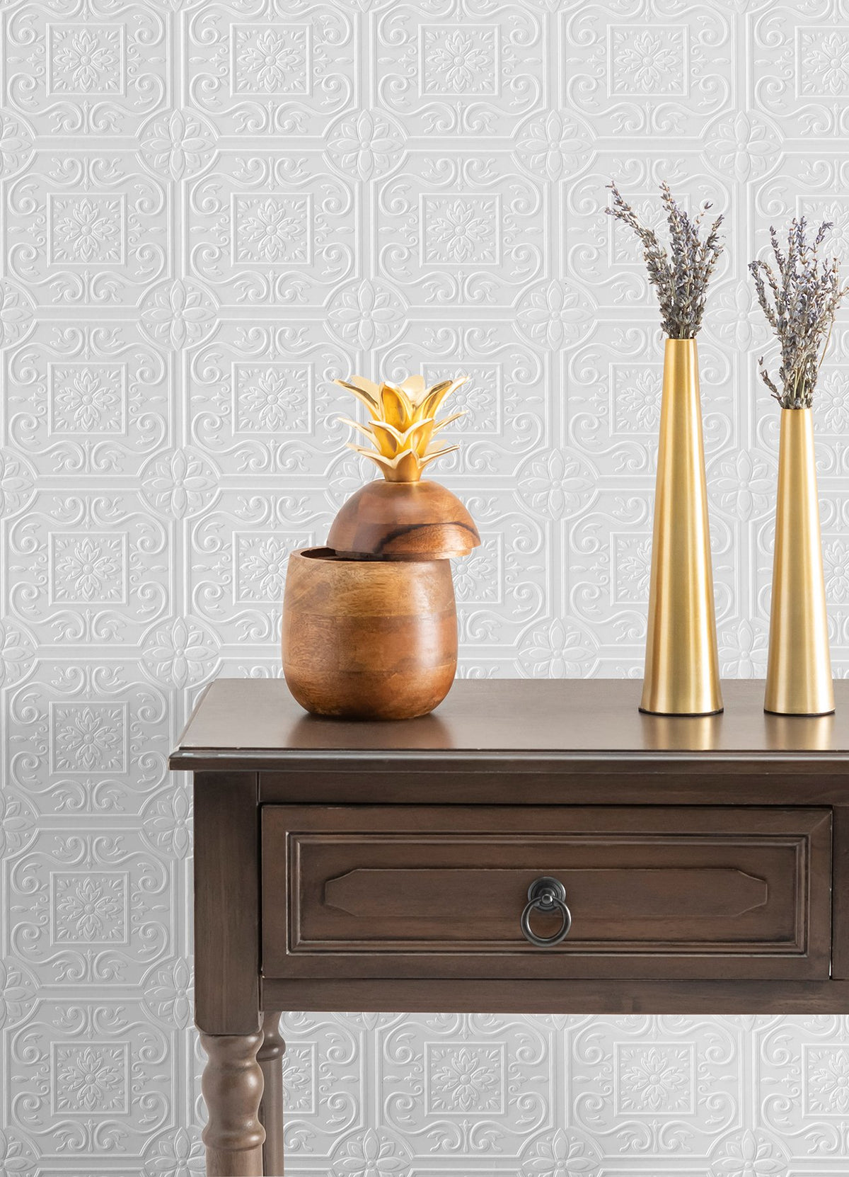 Ibold White Tin Ceiling Scroll Paintable Wallpaper