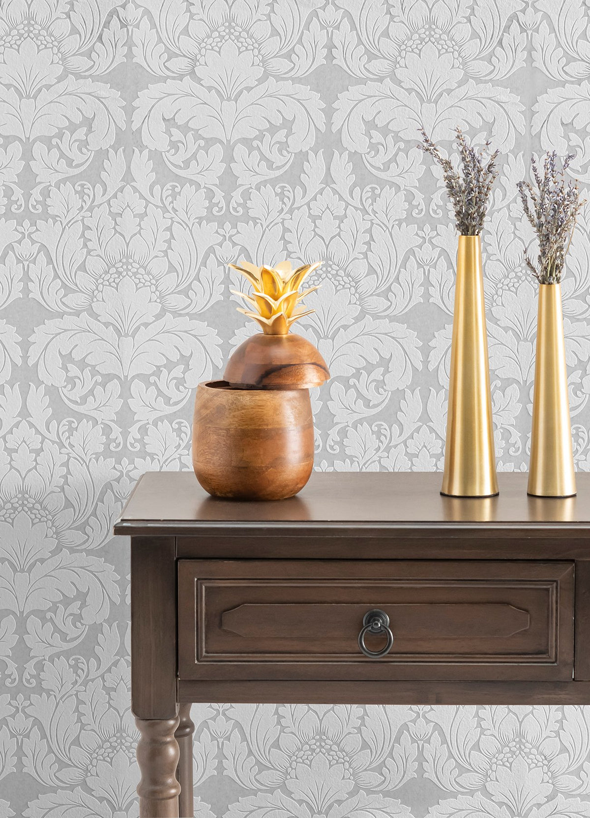 Jan White Damask Paintable Wallpaper