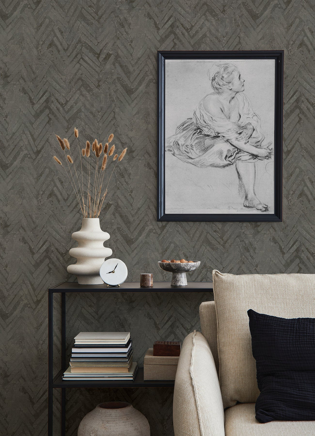Amesemi Distressed Herringbone Wallpaper
