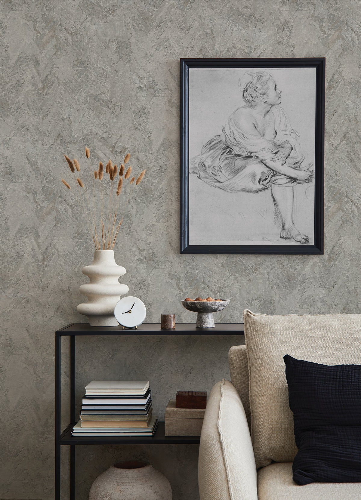 Amesemi Distressed Herringbone Wallpaper