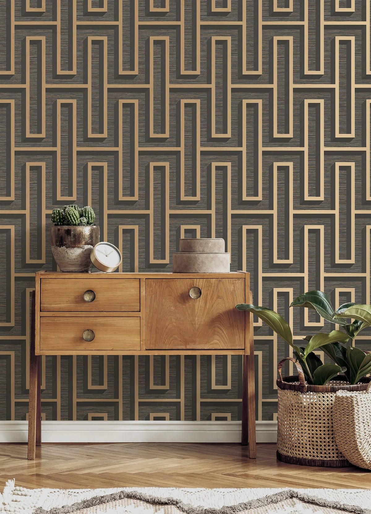 Henley Geometric Grasscloth Wallpaper