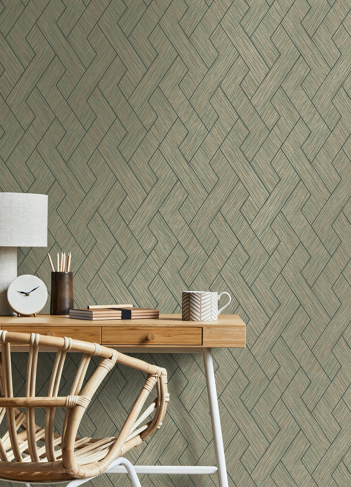 Ember Geometric Basketweave Wallpaper