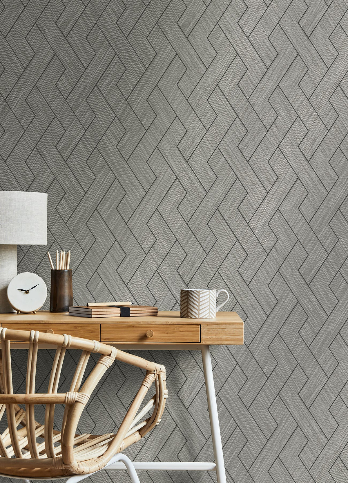 Ember Geometric Basketweave Wallpaper