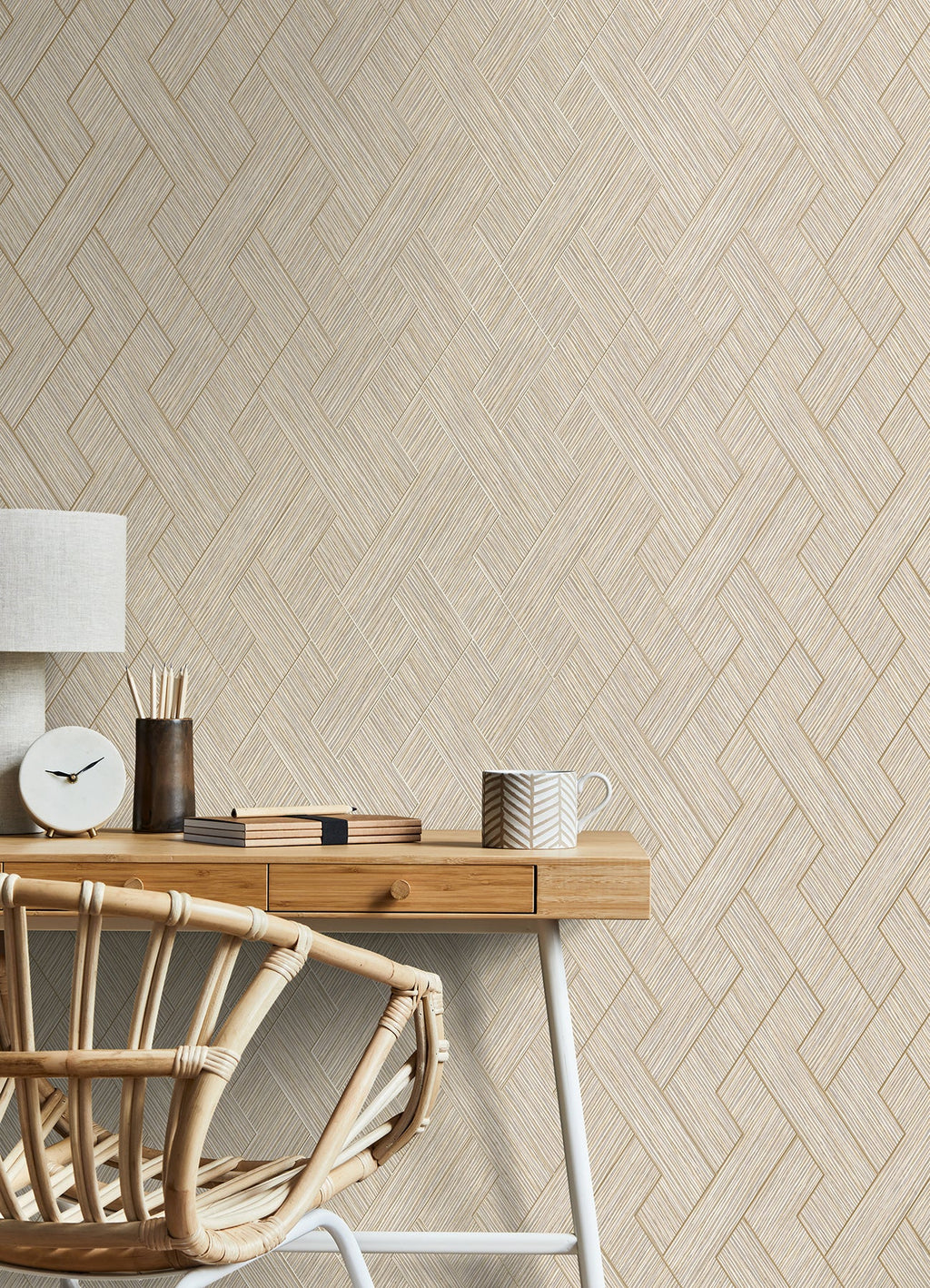 Ember Geometric Basketweave Wallpaper