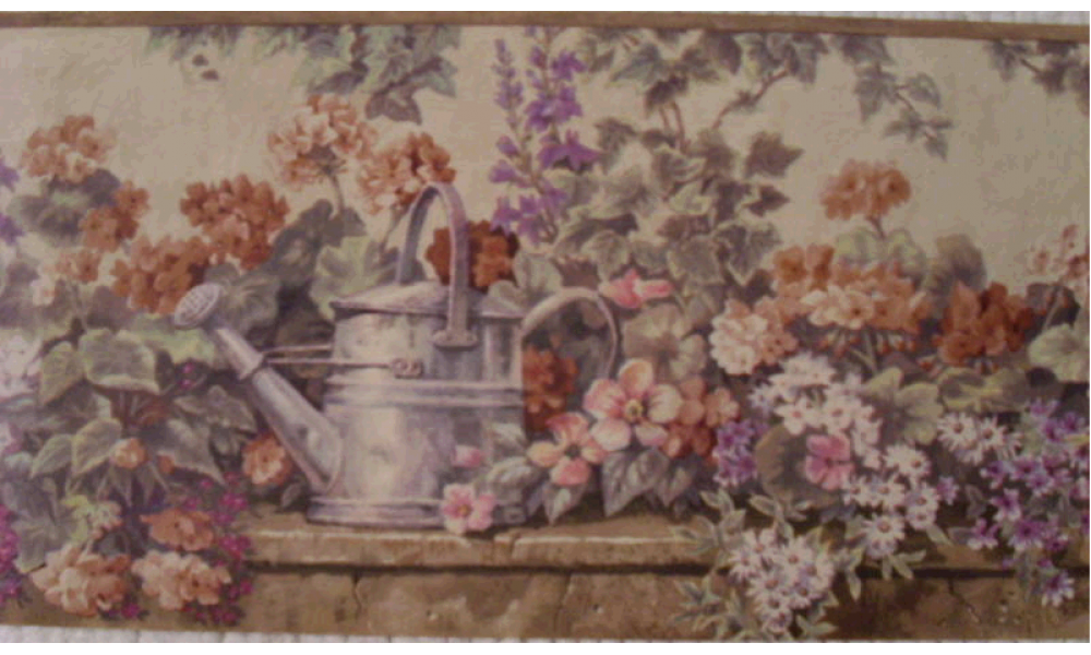 Border w/watering can and flowers. PKB1238