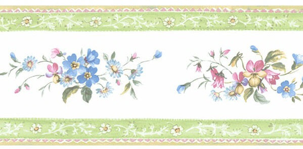 Lime green,pink and blue flora border. PF79509