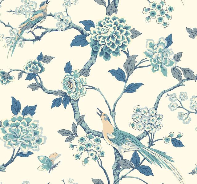 teal gold lime pastel sage cream birds branches leaf leaves flowers floral butterfly butterflies