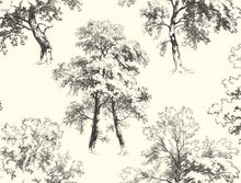 Load image into Gallery viewer, trees forest sketch teal navy toile de jouy