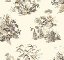 Load image into Gallery viewer, chinoiserie toile de jouy pagodas scenic Asian teal tropical