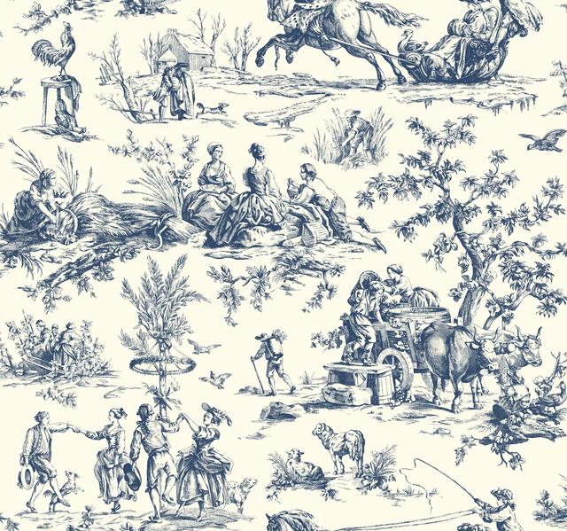 navy linen teal khaki indigo scenic harvest toile de jouy animals Colonial scenic historic archival