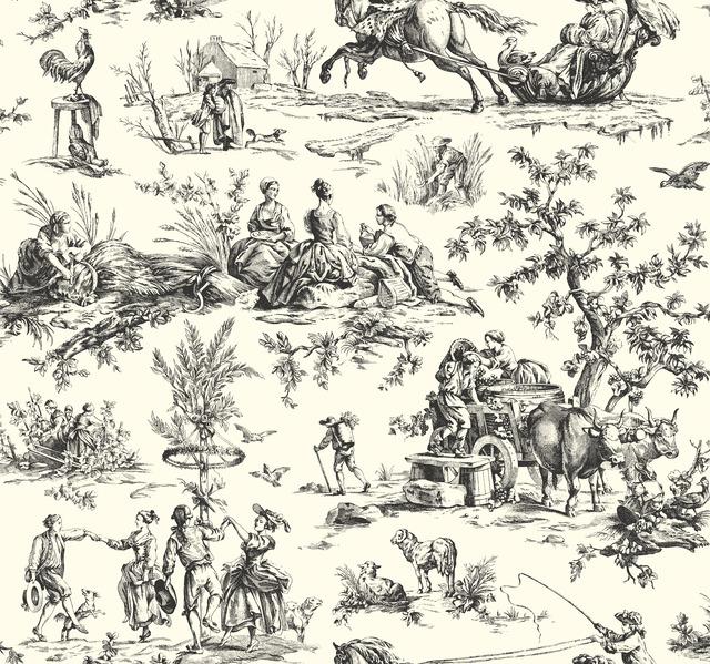navy linen teal khaki indigo scenic harvest toile de jouy animals Colonial scenic historic archival