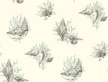 Load image into Gallery viewer, navy aqua indigo seaweed coral conch whelk cone snail cardita