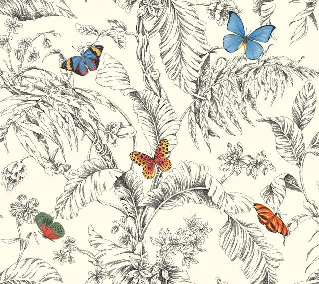 tropical palm leaf leaves butterfly butterflies botanicals aqua cobalt indigo