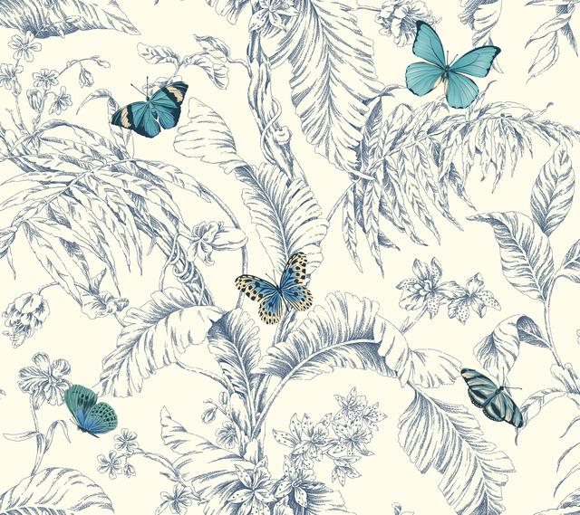 tropical palm leaf leaves butterfly butterflies botanicals aqua cobalt indigo