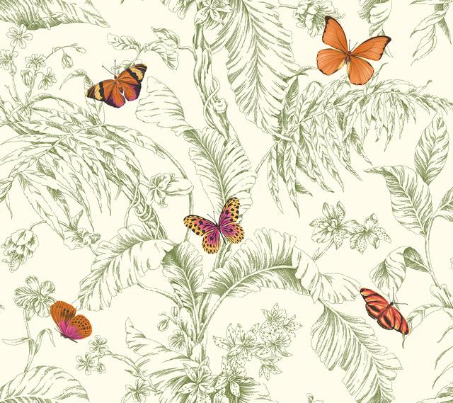 tropical palm leaf leaves butterfly butterflies botanicals aqua cobalt indigo