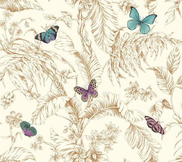 tropical palm leaf leaves butterfly butterflies botanicals aqua cobalt indigo