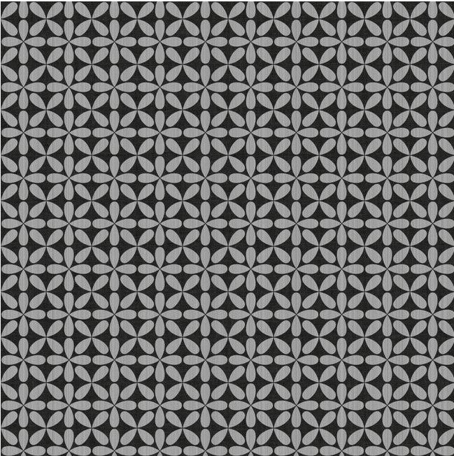 WH2696. Black bg. Silver clover geo design