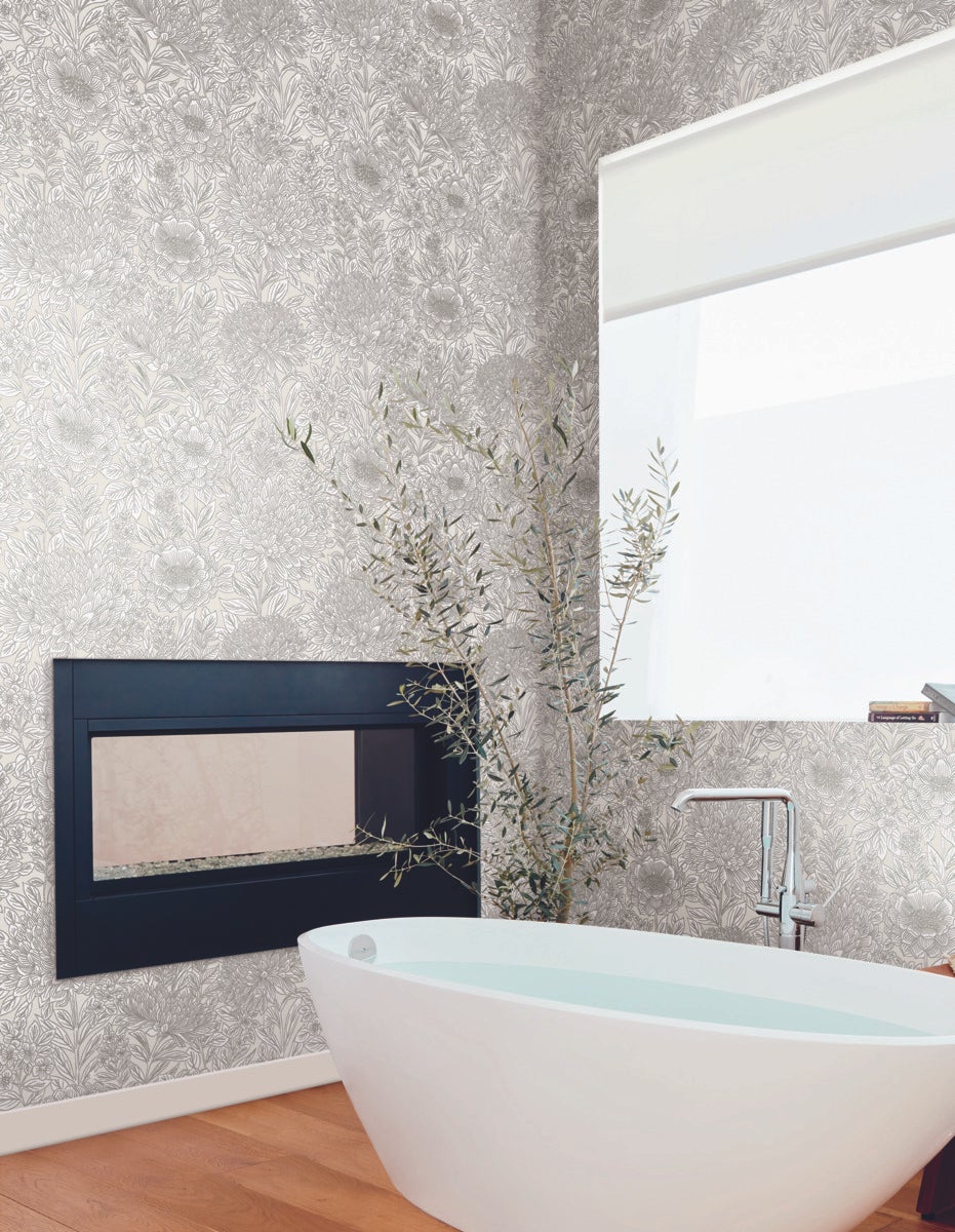Wood Block Blooms Wallpaper