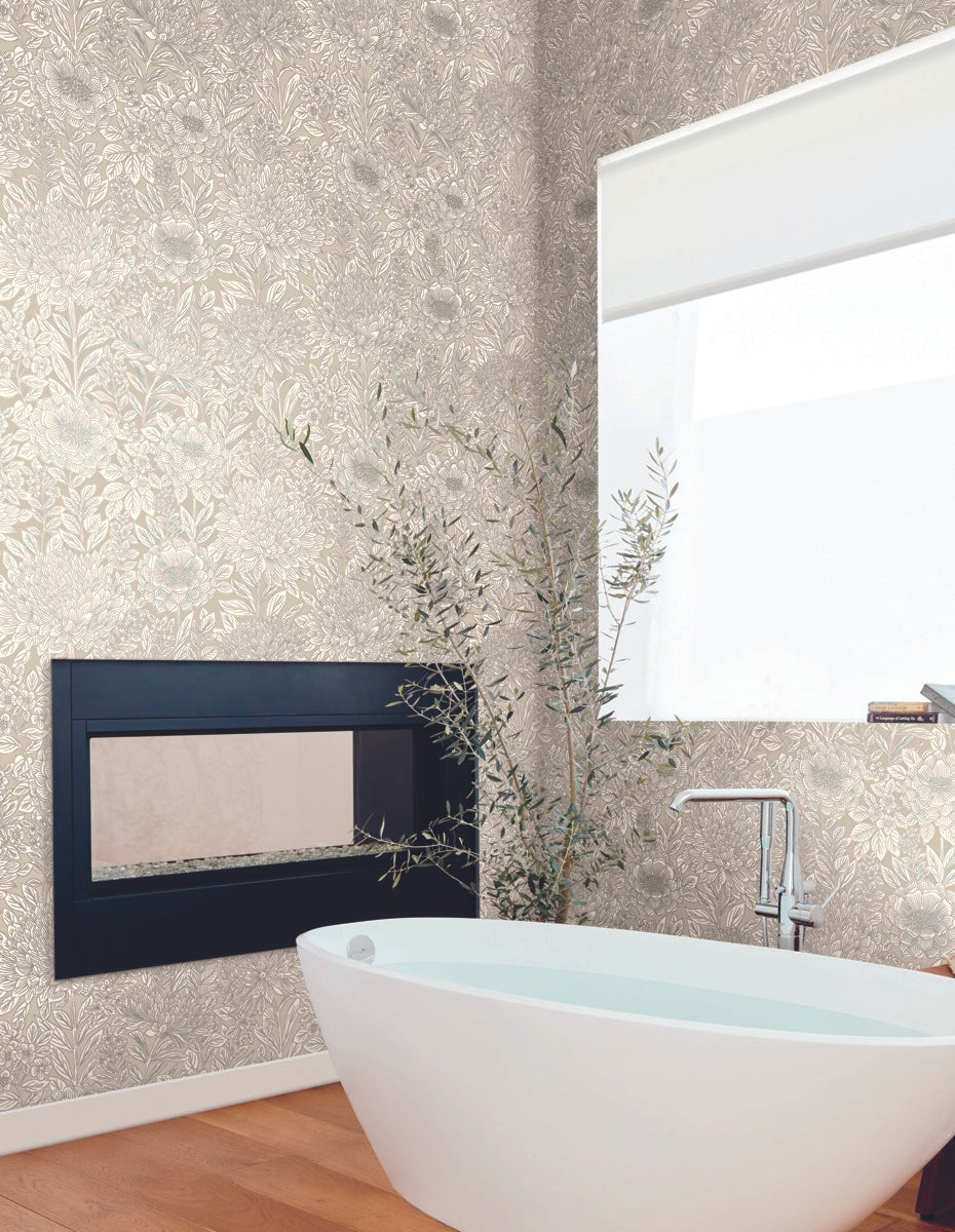 Wood Block Blooms Wallpaper