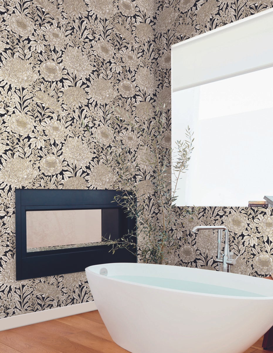Wood Block Blooms Wallpaper